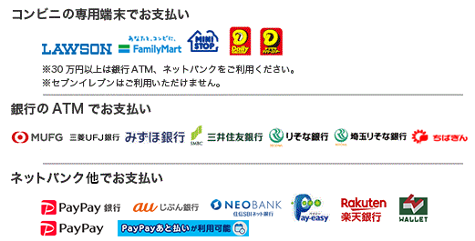 コンビニ(番号端末式)・銀行ATM・ネットバンキング決済